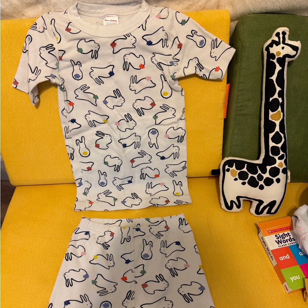 Easter Hanna Andersson Size 8 Kids White Bunny Print Pajama Set